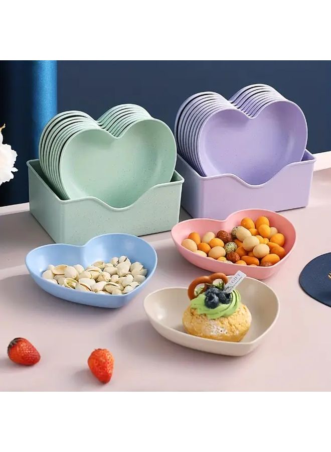 Green Heart Shaped Snack Fruit Plate Set 5pcs Durable Plastic for Desserts Cakes Pickles - Image 2